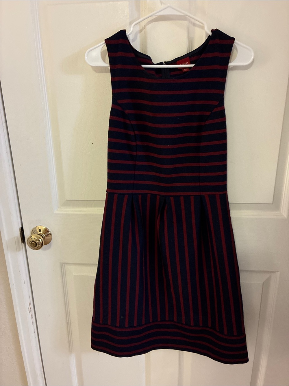 Merona Navy and Burgundy Striped Sleeveless Midi Dress